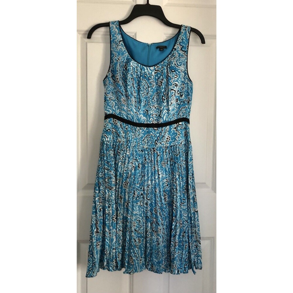 Ann Taylor Women's Dress Size 2 Floral Print Blue/White/Black Pleated Skirt